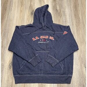 Vintage Bugle Boy B.B. Jean Co 77 Hooded L Sweatshirt Hoodie Blue Denim Spellout